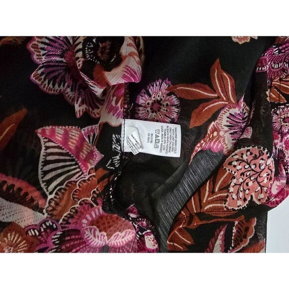 Floral Sheer Kimono Cardigan Black & Pink Boho Style Open Front Womens - Picture 9 of 9